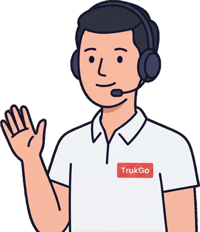 Ilustración de un agente de soporte TrukGo con auriculares saludando