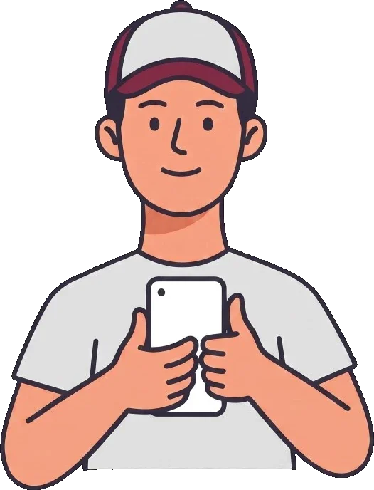 Ilustración de un transportista con gorra TrukGo sosteniendo un teléfono